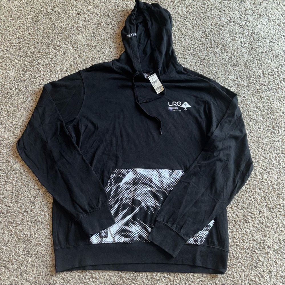 LRG Black Hooded Pullover Lightweight Sweatshirt NWT Large